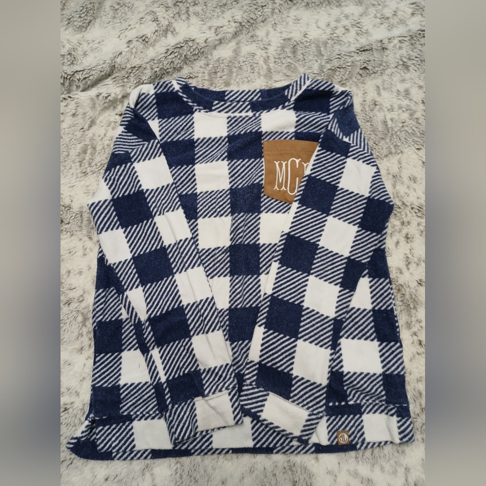 Cozy Blue Plaid Kids Long Sleeve Tee